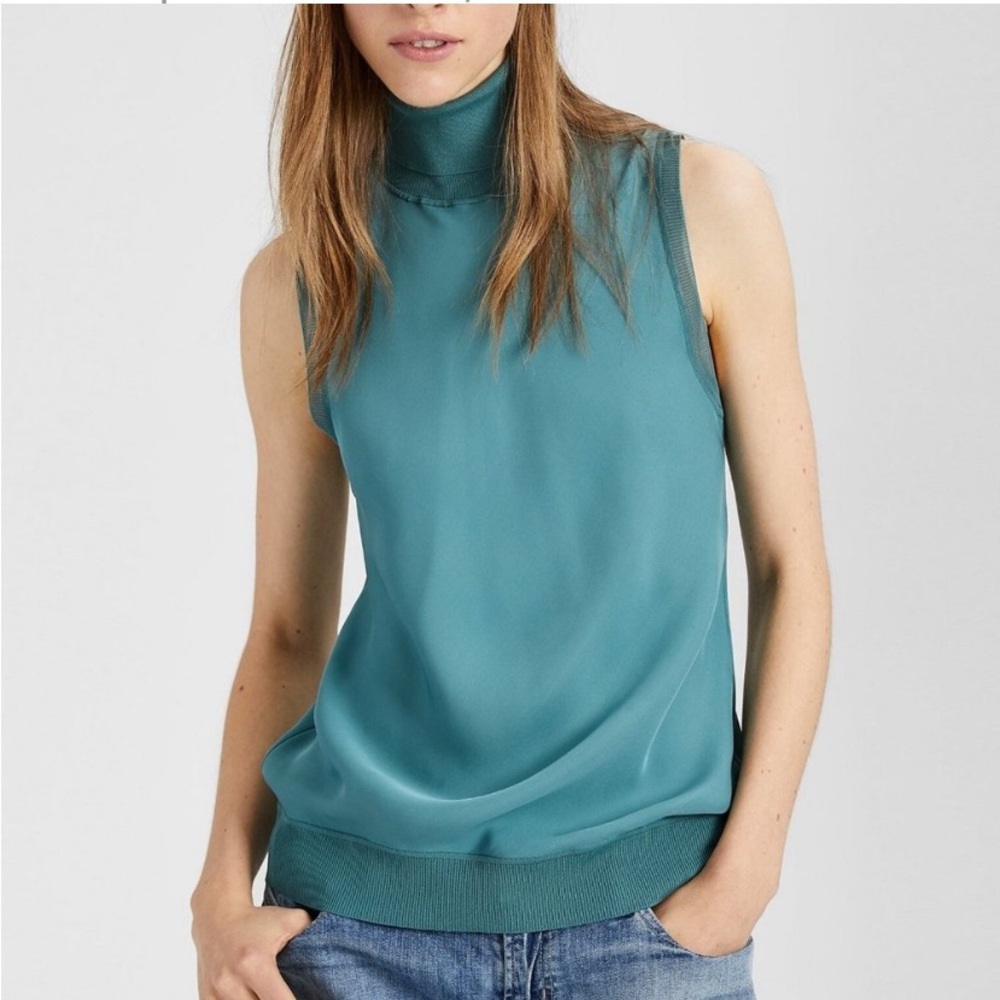 Theory Silk Georgette Bias Turtleneck Sleeveless Top Size Small